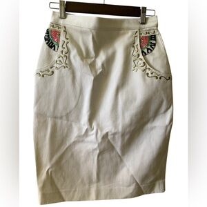 Vtg Capriccio cotton white pencil shirt with sequin detailing